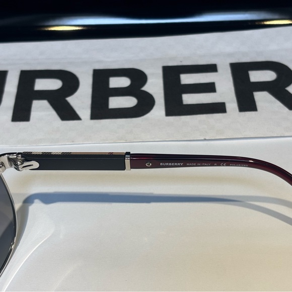 New Burberry B3080 1300 Silver Polarized Aviator Sunglasses main image 4